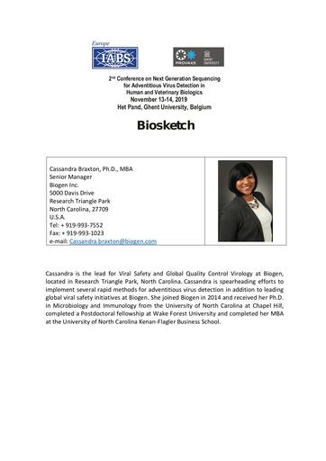 Biosketch   Cassandra Braxton