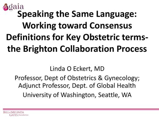 Defining Maternal Outcomes Dr Linda Eckert