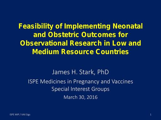 Feasibility of Outcomes Dr James Stark