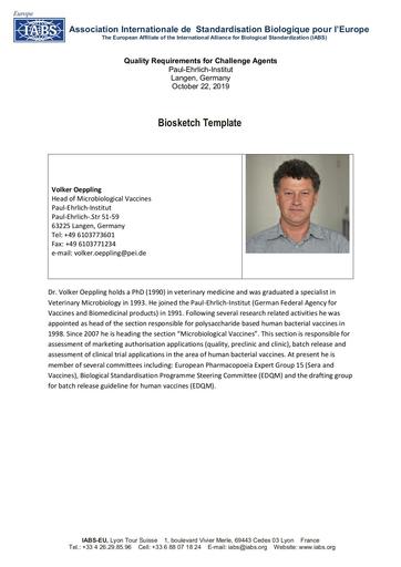 Biosketch Volker Oeppling