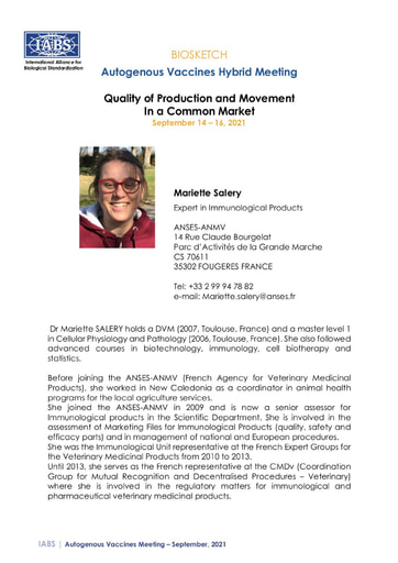 Mariette Salery Biosketch 2021