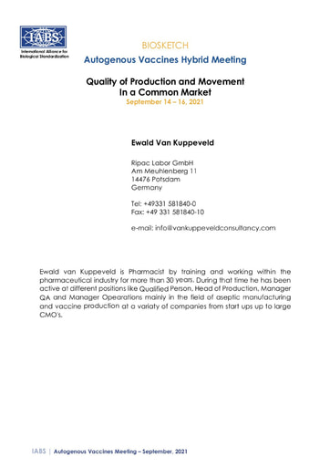 Ewald Van Kuppeveld Biosketch 2021