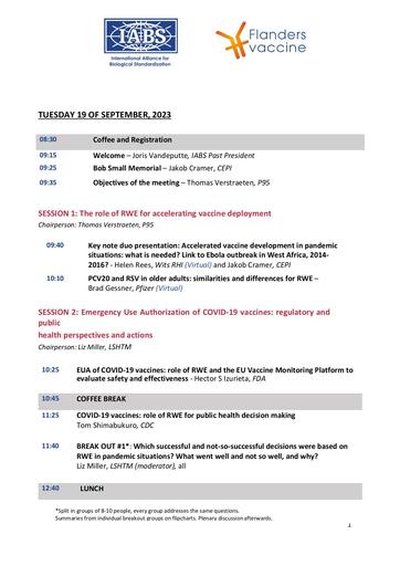 Agenda Real-World Evidence Meeting - IABS/Flanders Vaccine, September 19-20, 2023