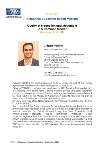 Gregory Verdier Biosketch 2021