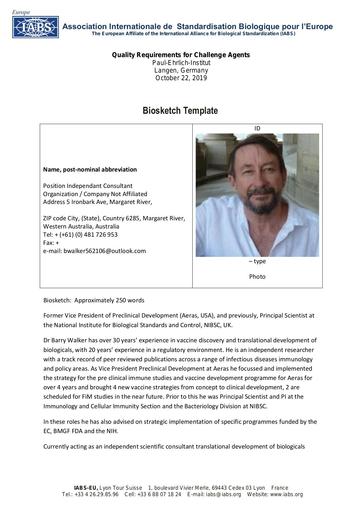 Biosketch   Barry Walker